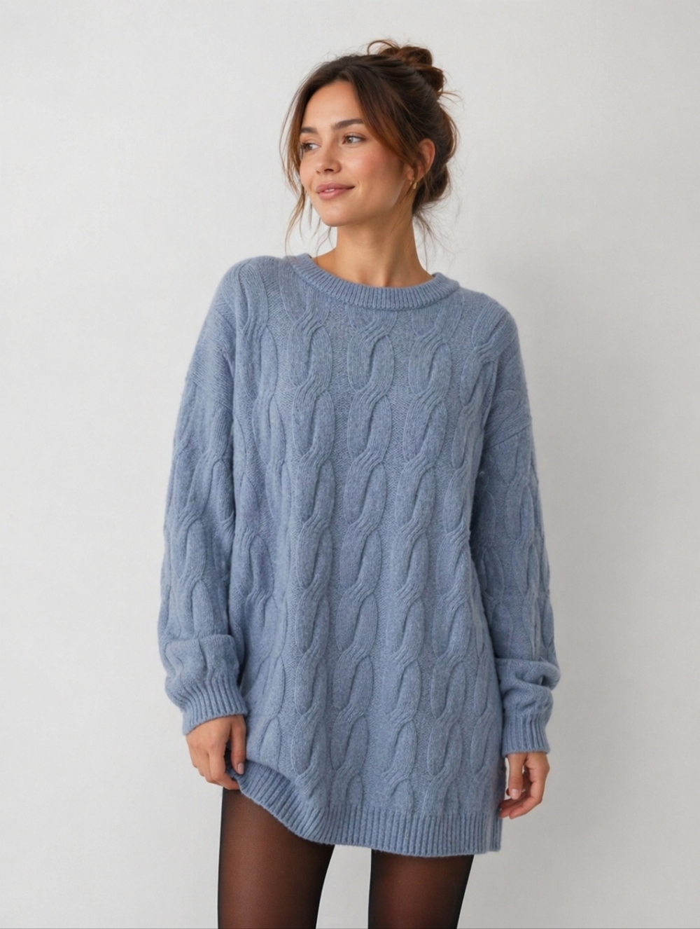 New No Tag.H&M Light Blue Cable Knit Mohair Blend Crewneck Sweater - Picture 1 of 9